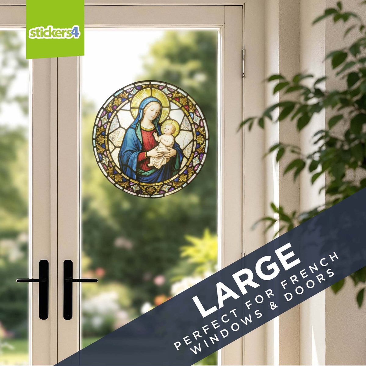 Madonna &amp; Child Stained Glass Window Cling Sticker