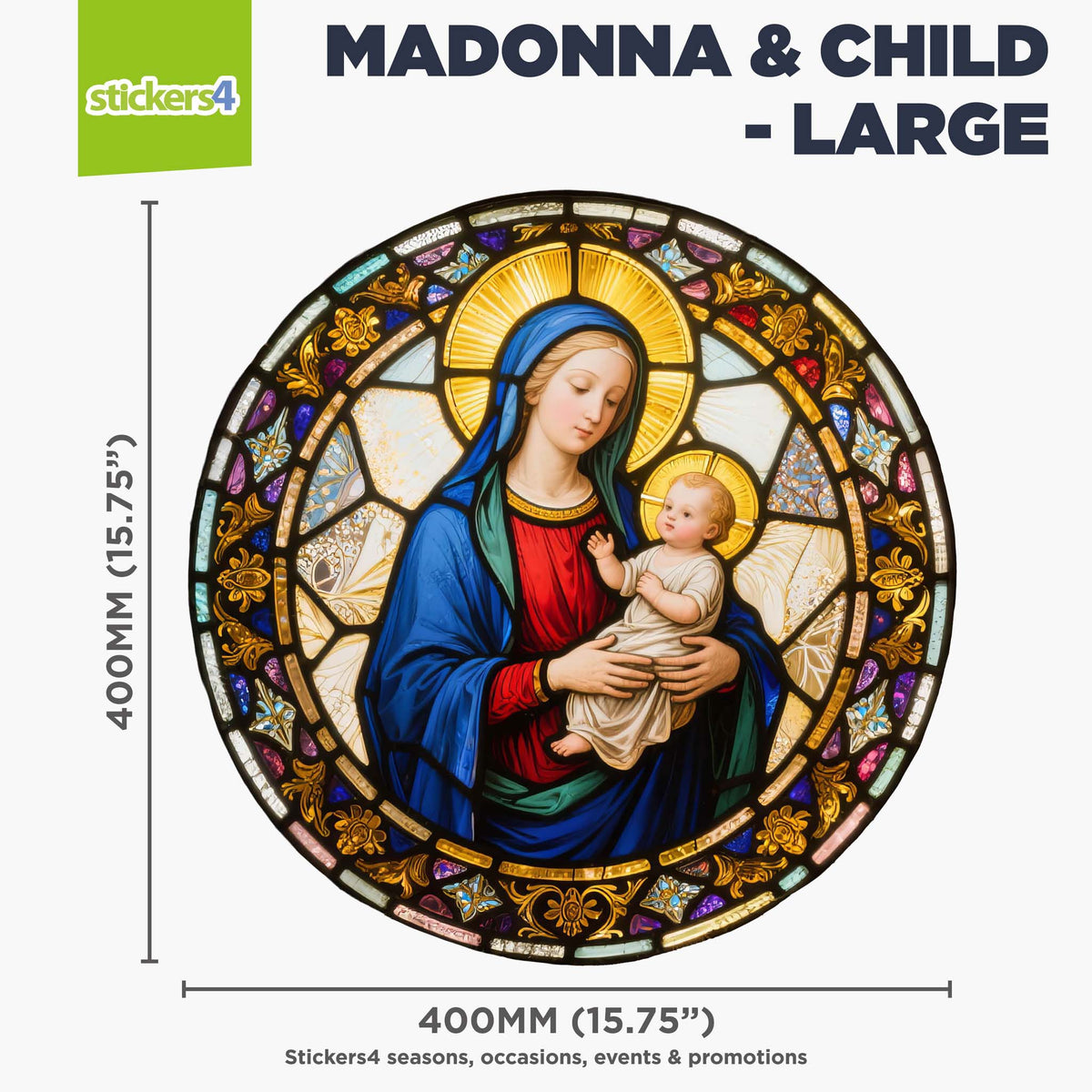 Madonna &amp; Child Stained Glass Window Cling Sticker