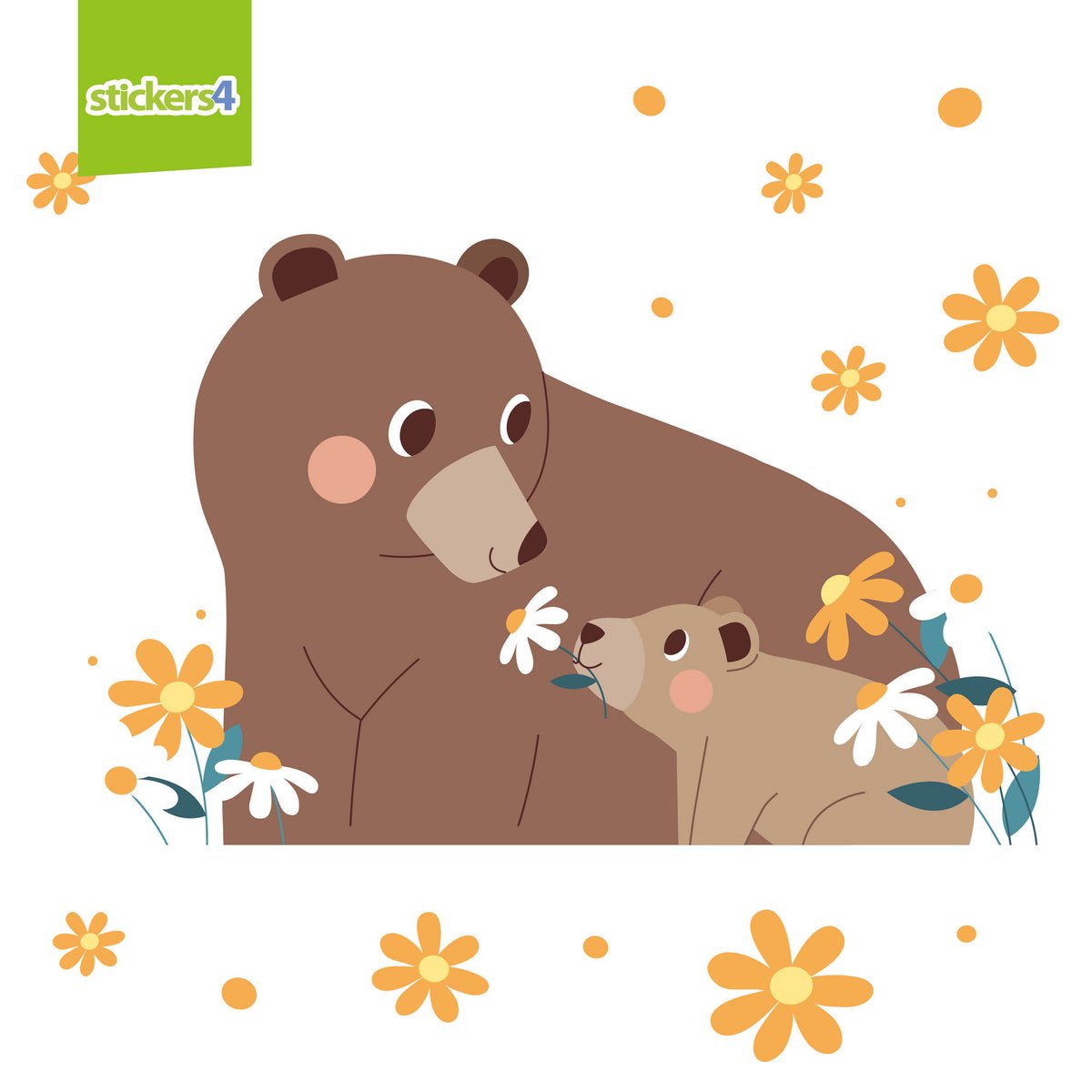 Mama Bear with Flowers Window Stickers