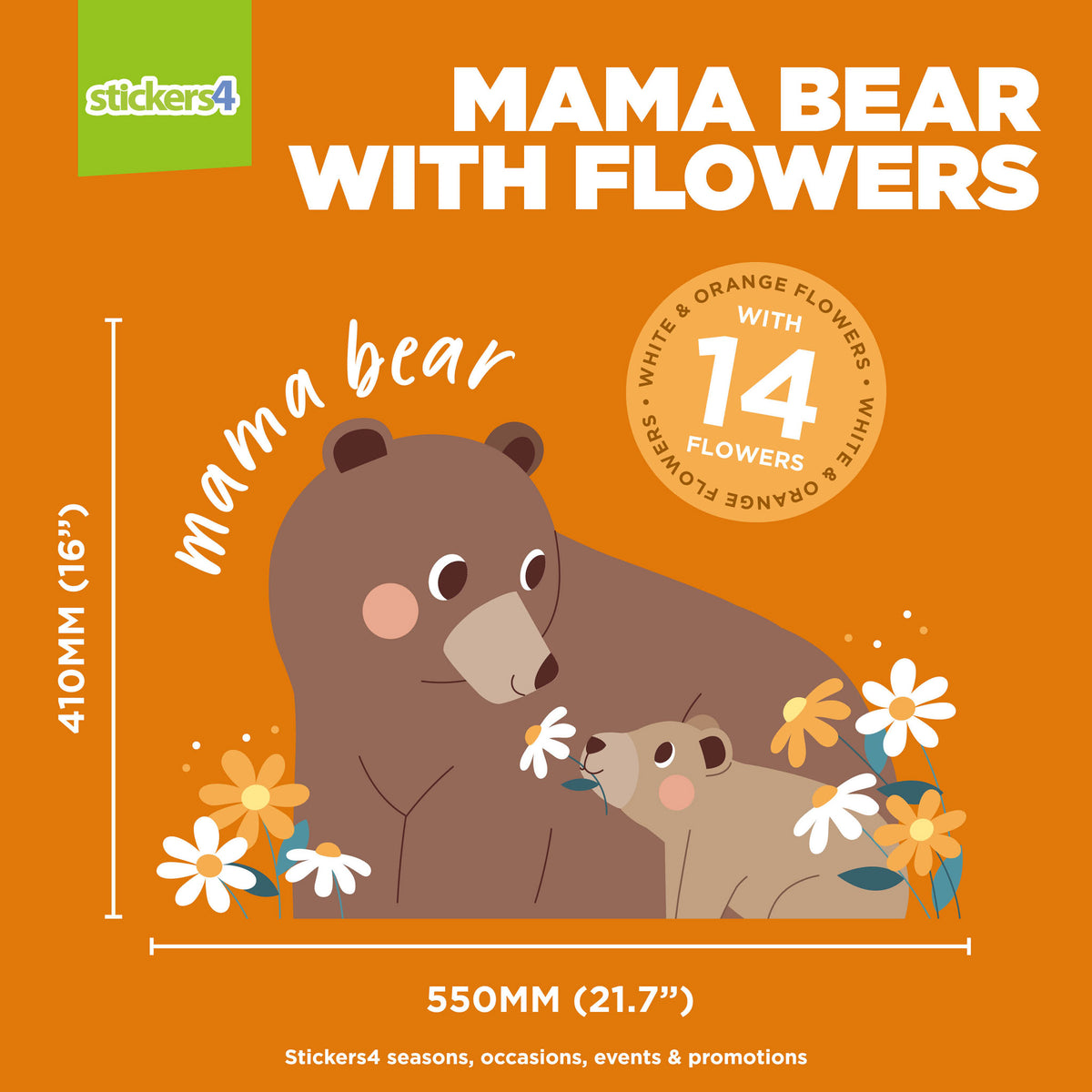 Mama Bear with Flowers Window Stickers