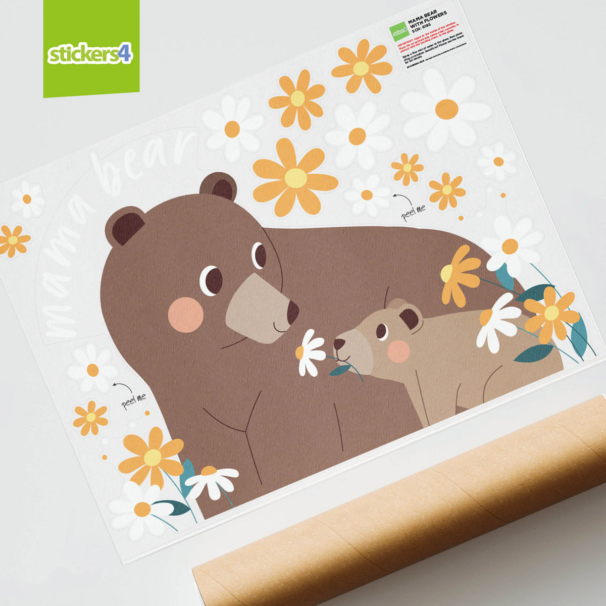 Mama Bear with Flowers Window Stickers