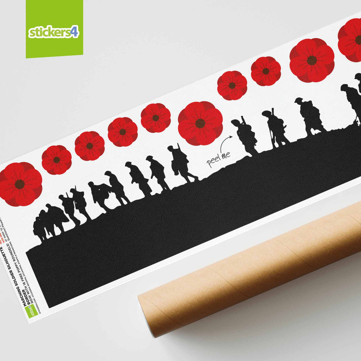 Marching Soldier Silhouette Border with 16x Poppies- Remembrance Day Window Decoration