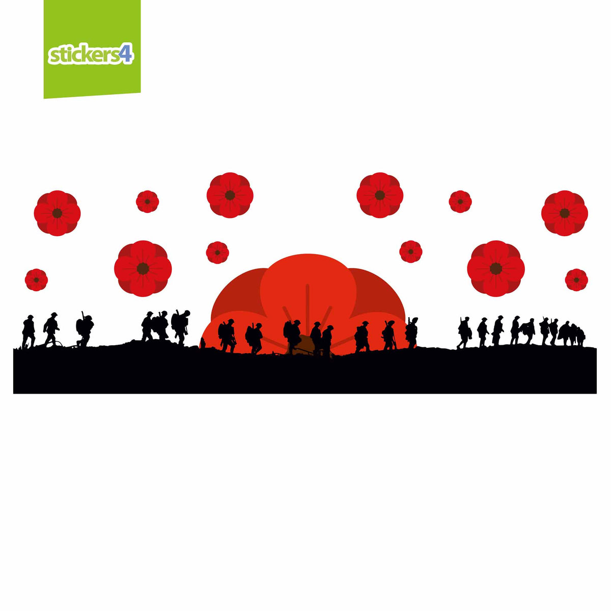 Marching Soldier Silhouette Border with Poppy - Remembrance Day Window Decoration