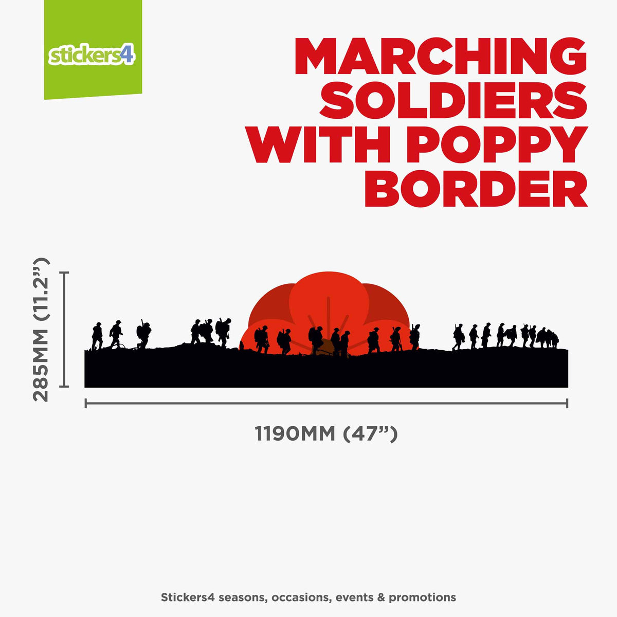 Marching Soldier Silhouette Border with Poppy - Remembrance Day Window Decoration