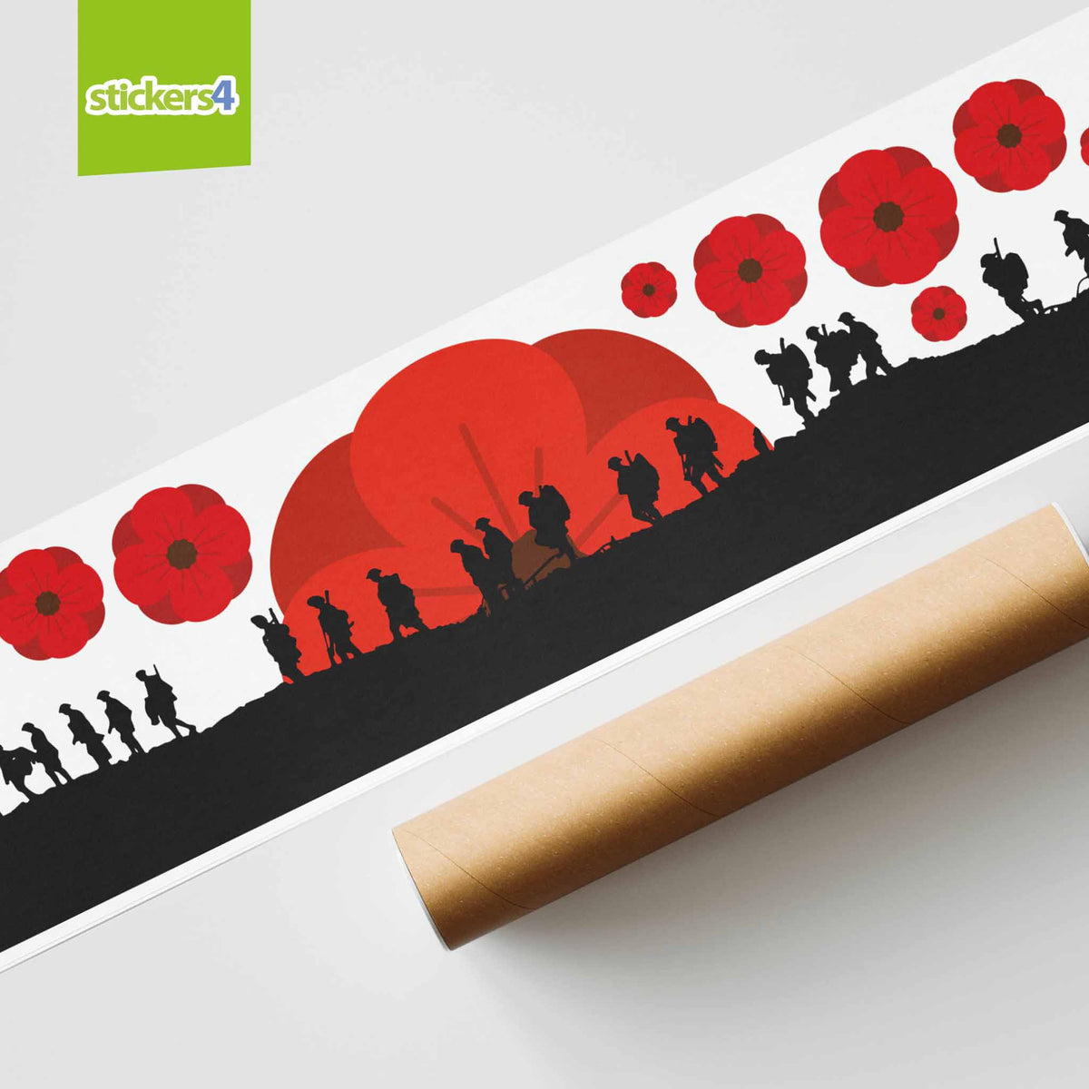 Marching Soldier Silhouette Border with Poppy - Remembrance Day Window Decoration