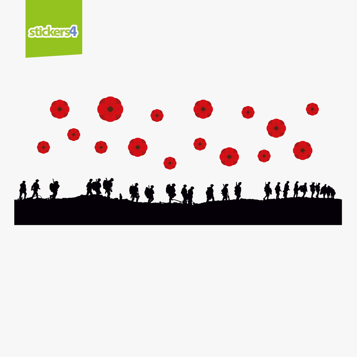Marching Soldier Silhouette Border with 16x Poppies- Remembrance Day Window Decoration Remembrance Window Display