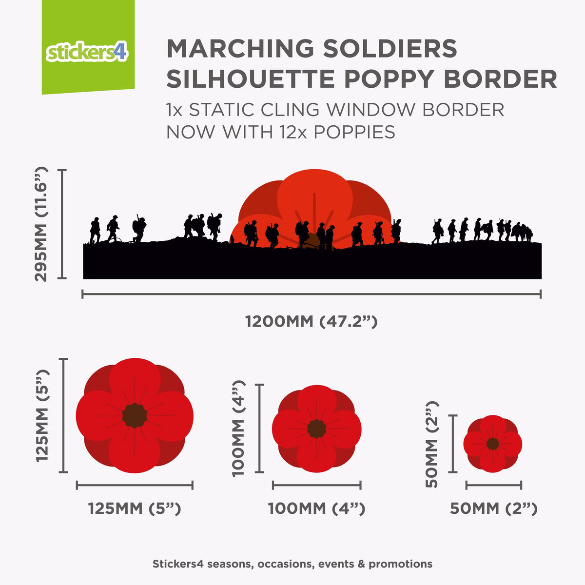 Marching Soldier Silhouette Border with Poppy - Remembrance Day Window Decoration Remembrance Window Display