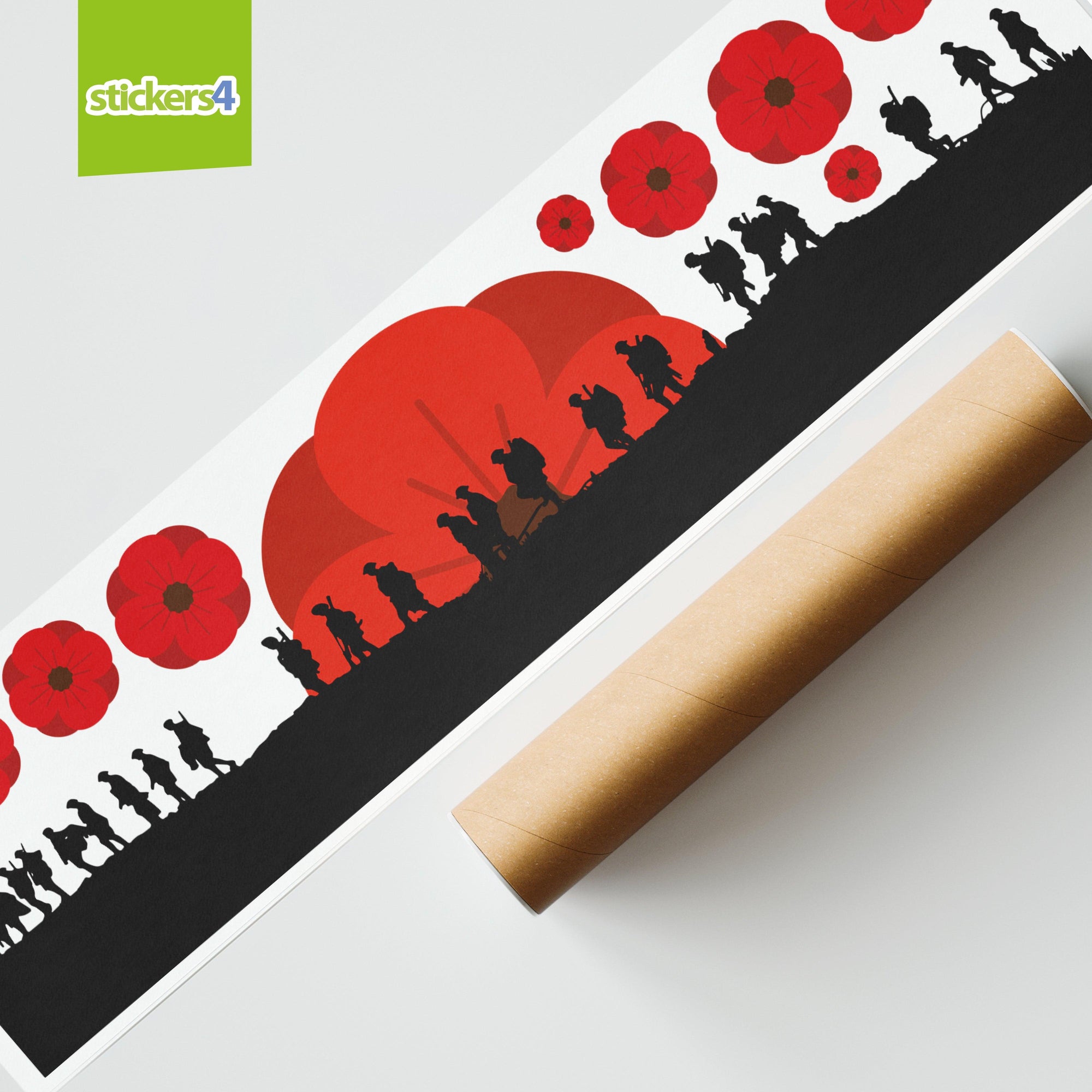 Marching Soldier Silhouette Border with Poppy - Remembrance Day Window