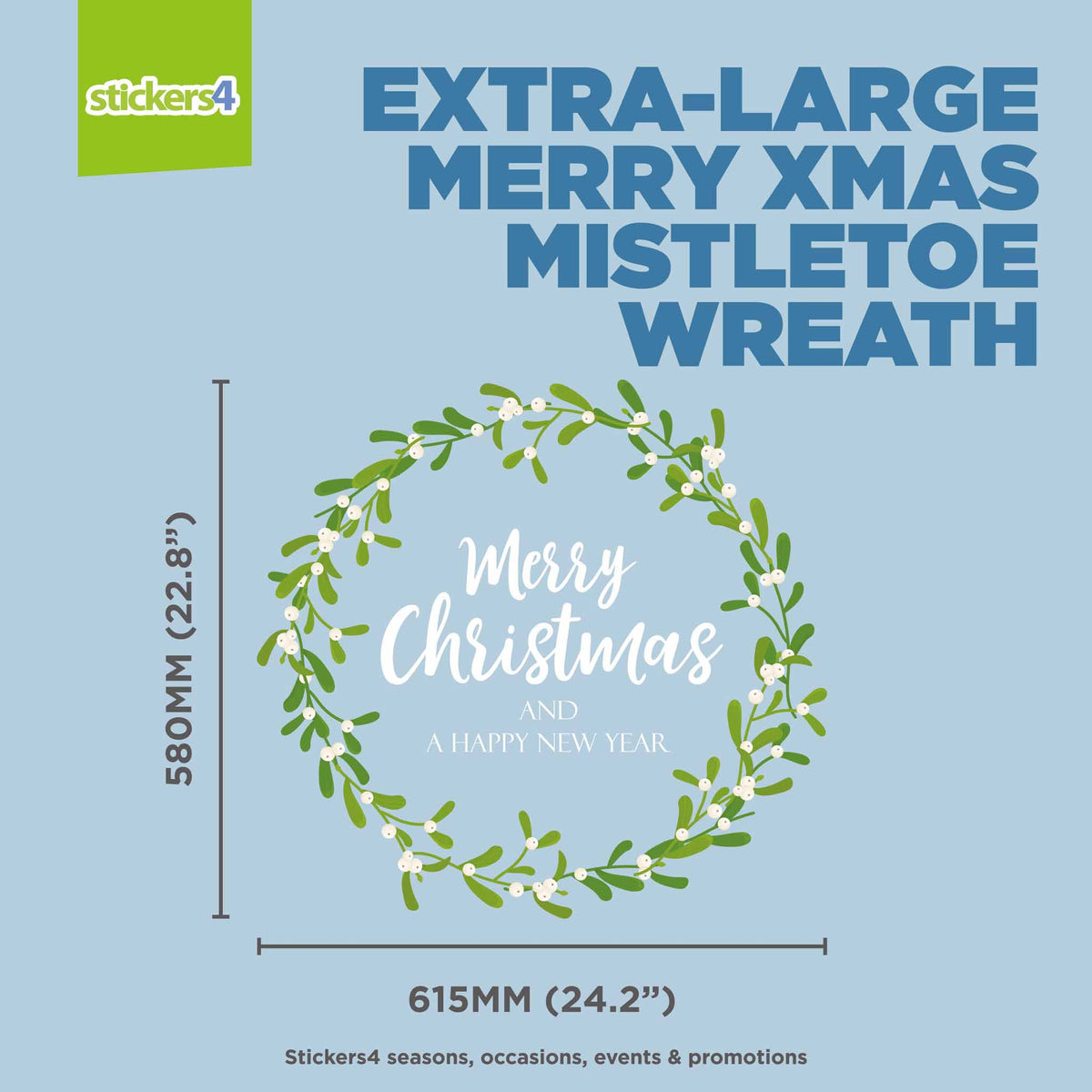 Merry Christmas Mistletoe Wreath Window Sticker