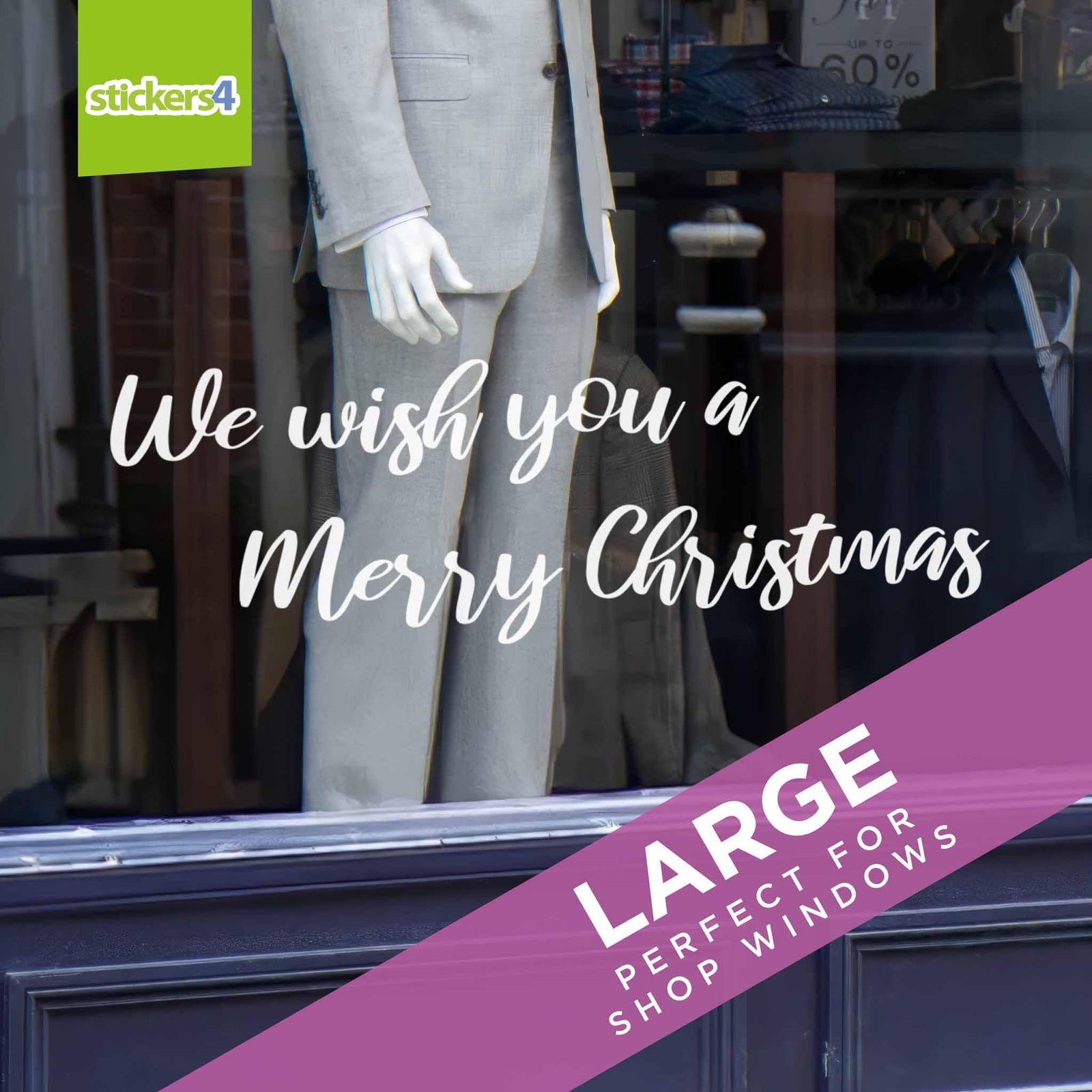 Large (up to 1.76m) Merry Christmas - Modern Script Window Cling Sticker Christmas Window Display