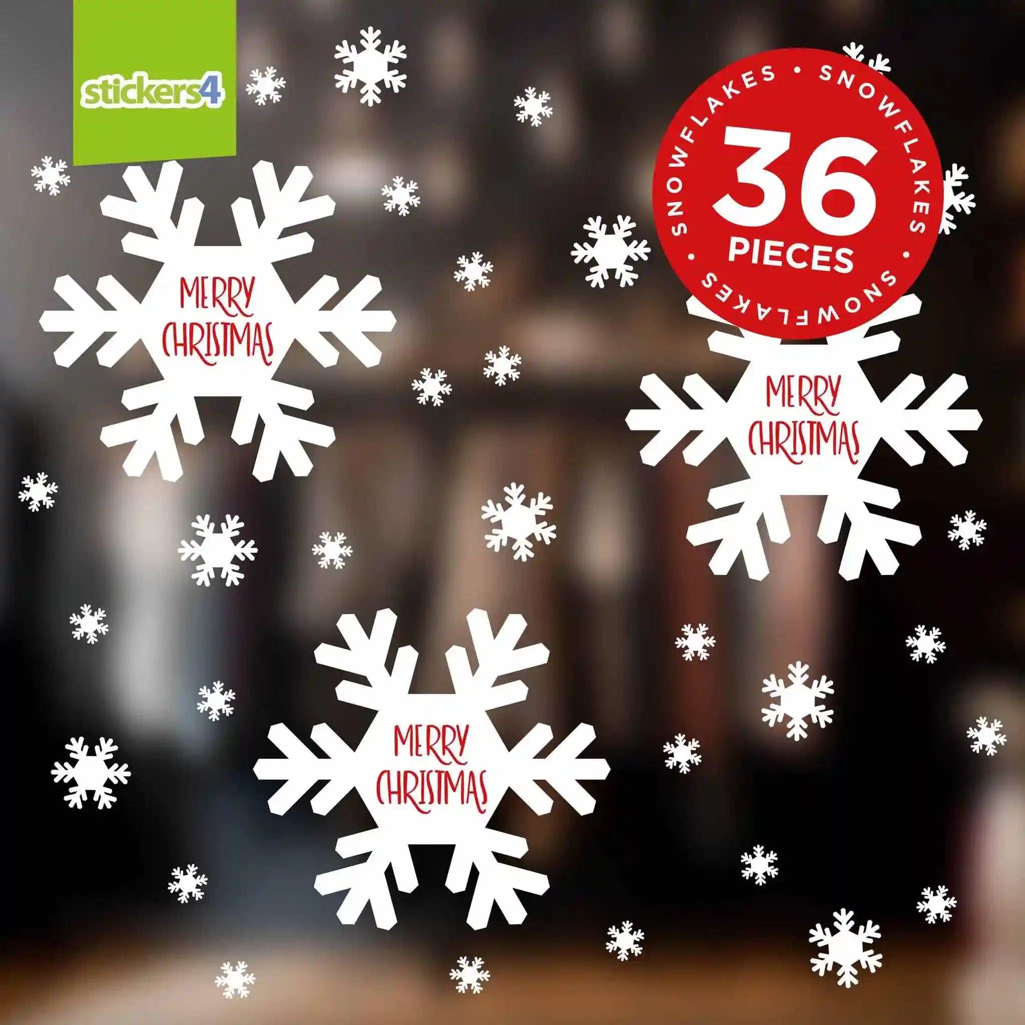 thumbnail interactive-video image 1 of Merry Christmas Snowflake Window Decal - Gloss Vinyl, 12" X 8", Made In UK 1 of 4