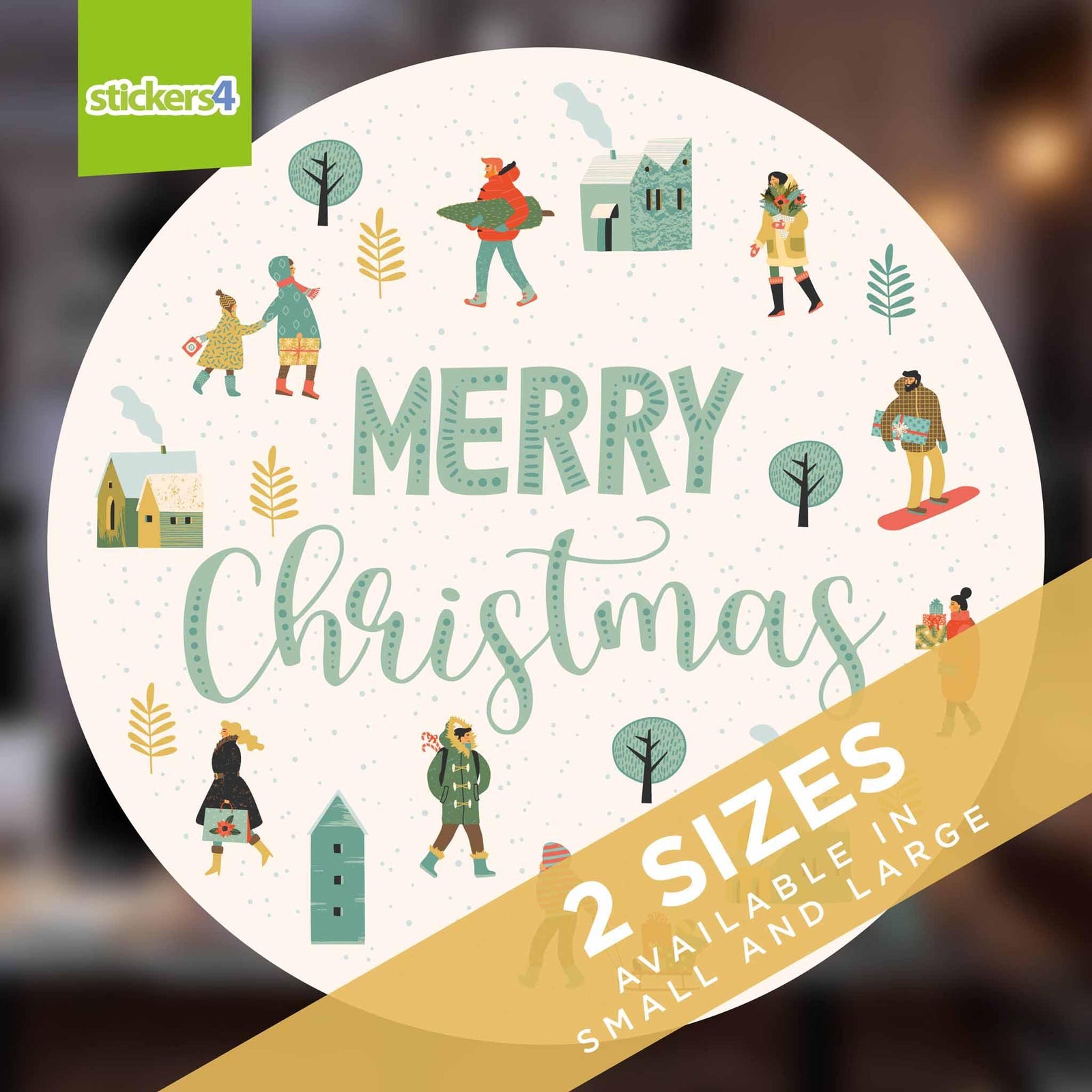 Merry Christmas Snowy Roundel - Christmas Window Cling Christmas Window Display