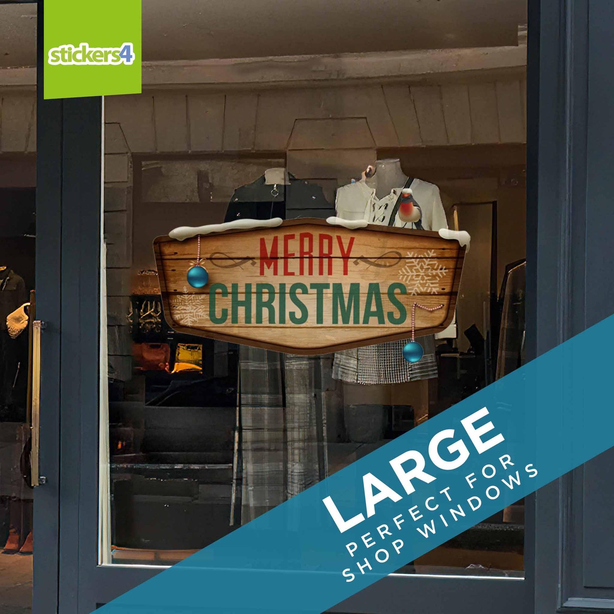 Merry Christmas Wooden Effect Vintage Sign Christmas Window Display