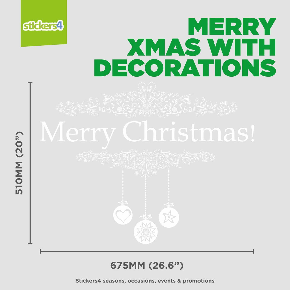 Merry Christmas with Decorations Window Cling Sticker Christmas Window Display
