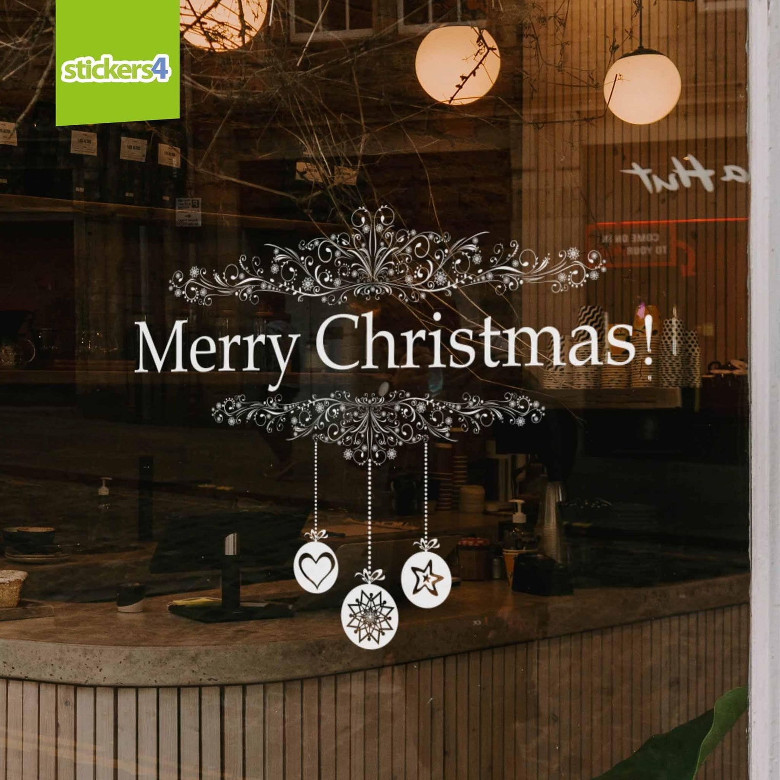 Merry Christmas with Decorations Window Cling Sticker Christmas Window Display