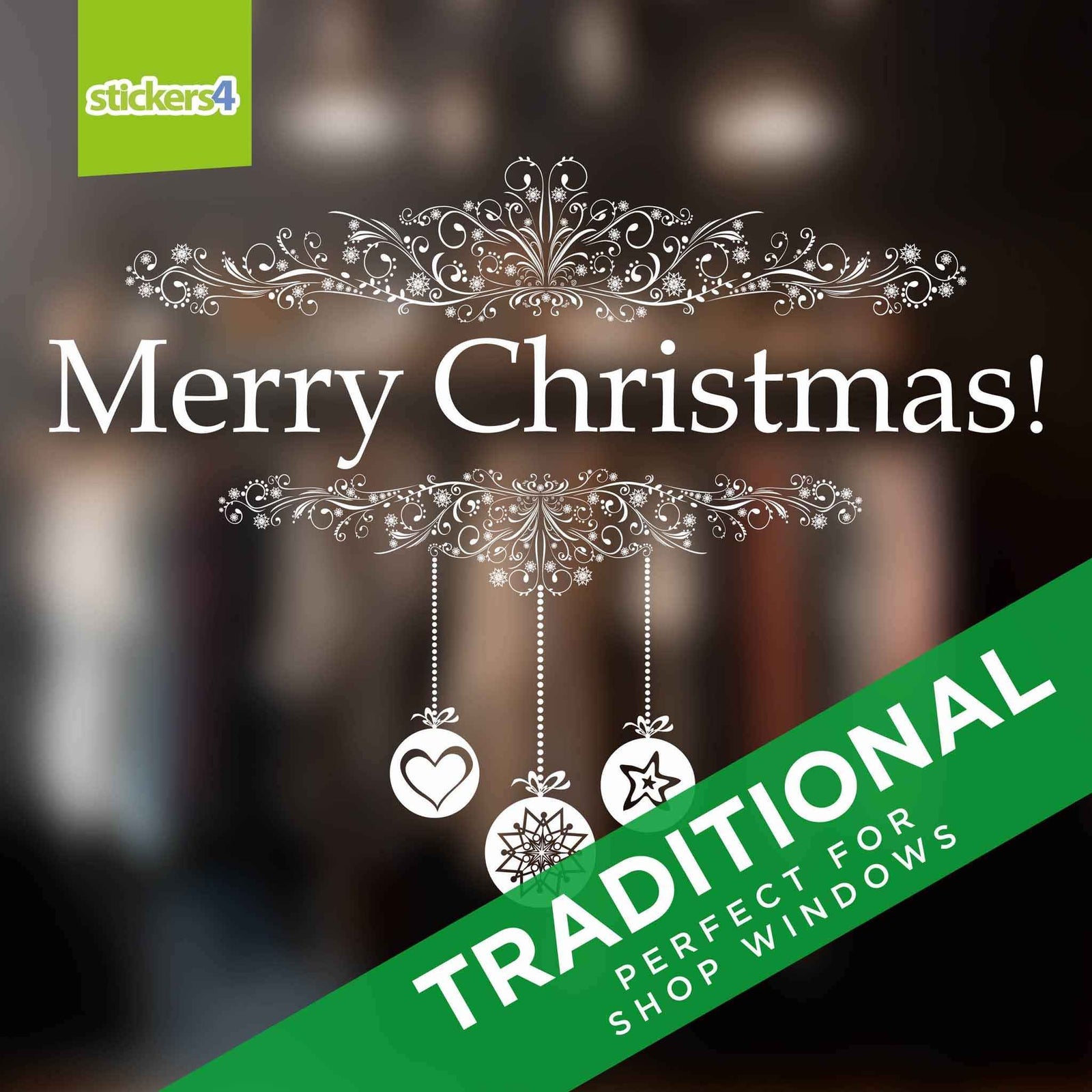 Merry Christmas with Decorations Window Cling Sticker Christmas Window Display