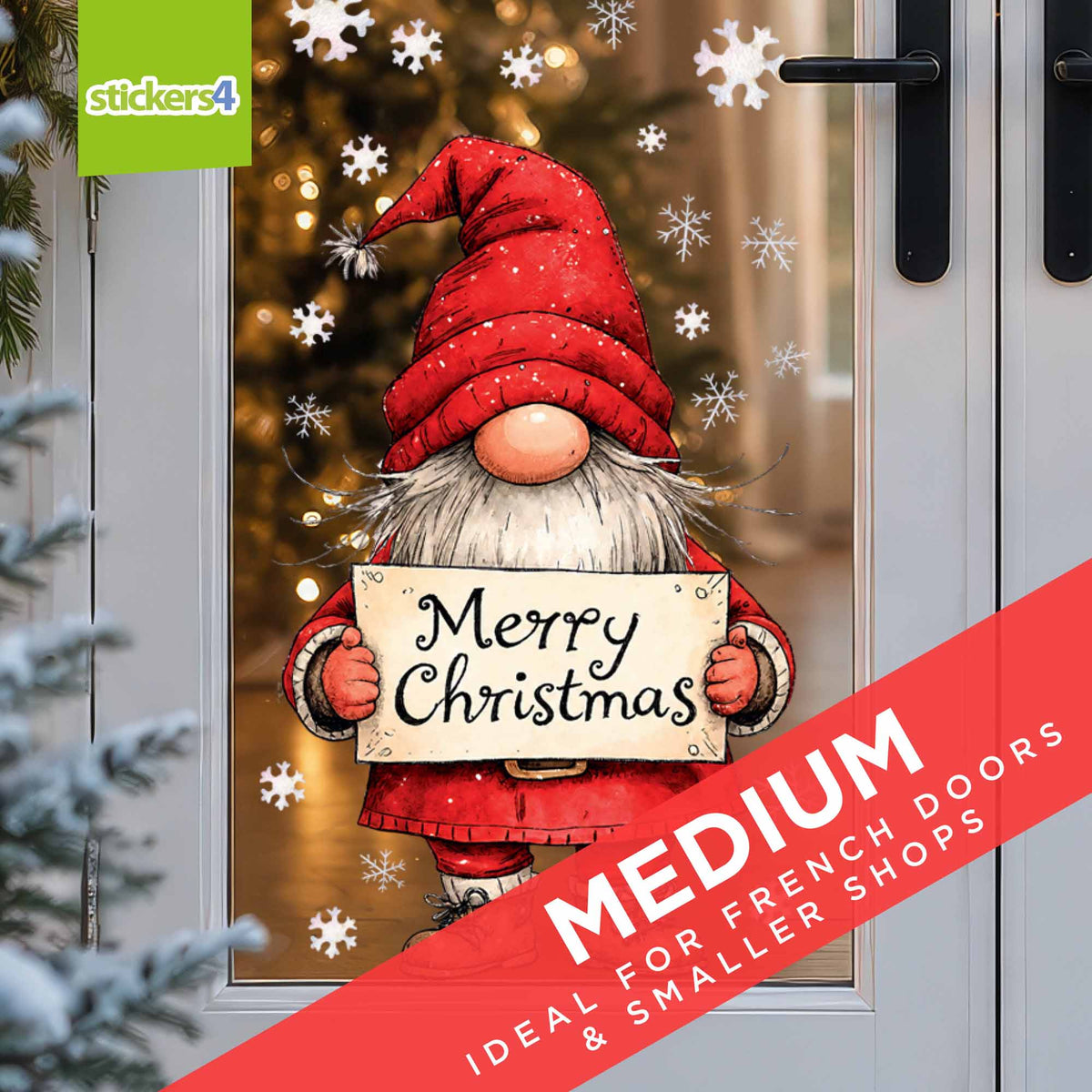 Merry Christmas Gnome Window Sticker