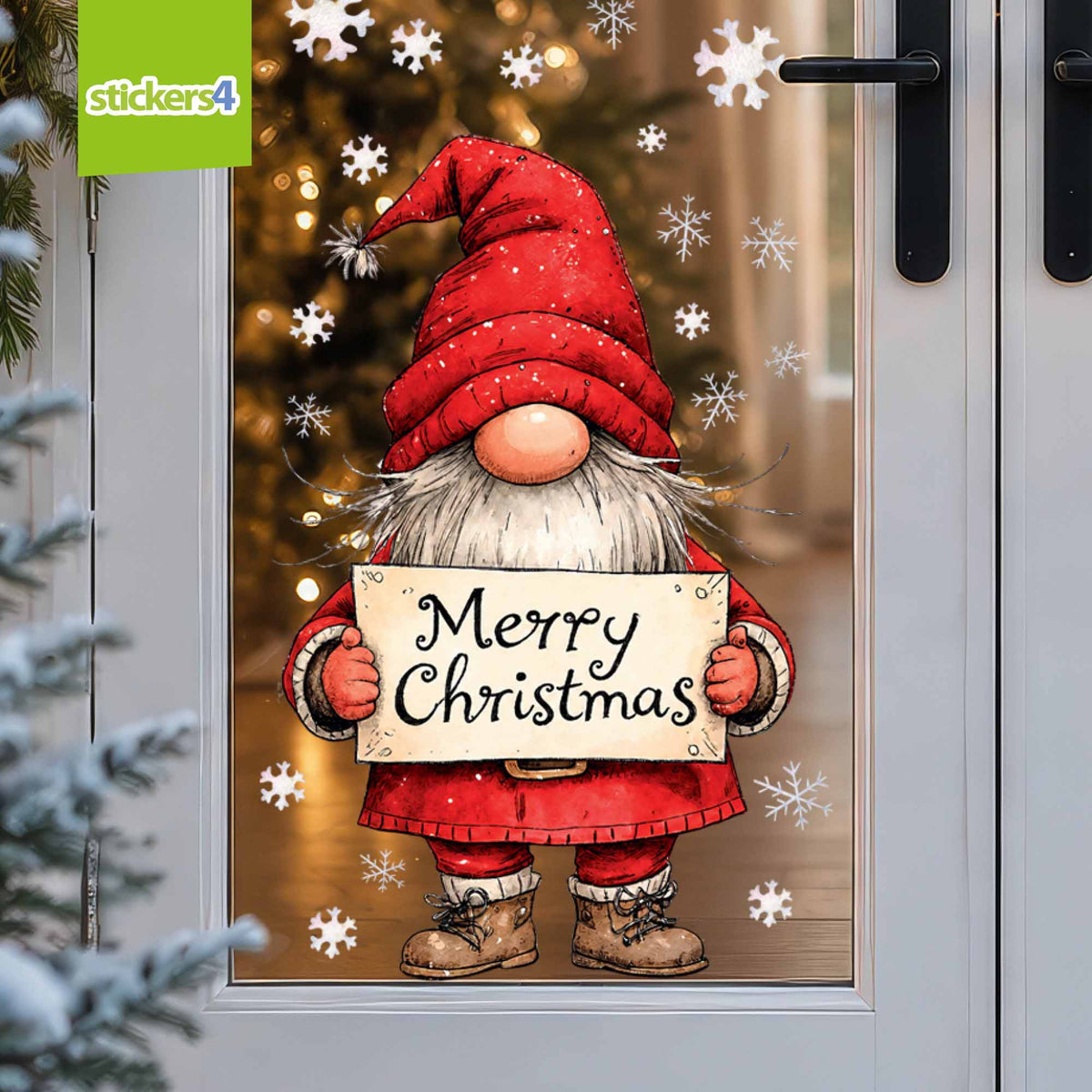 Merry Christmas Gnome Window Sticker