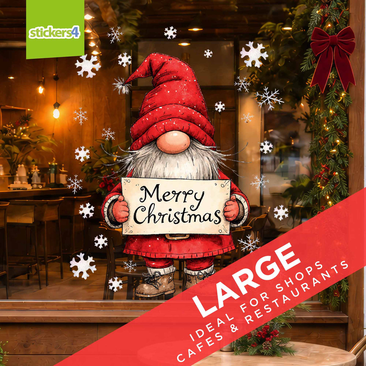 Merry Christmas Gnome Window Sticker