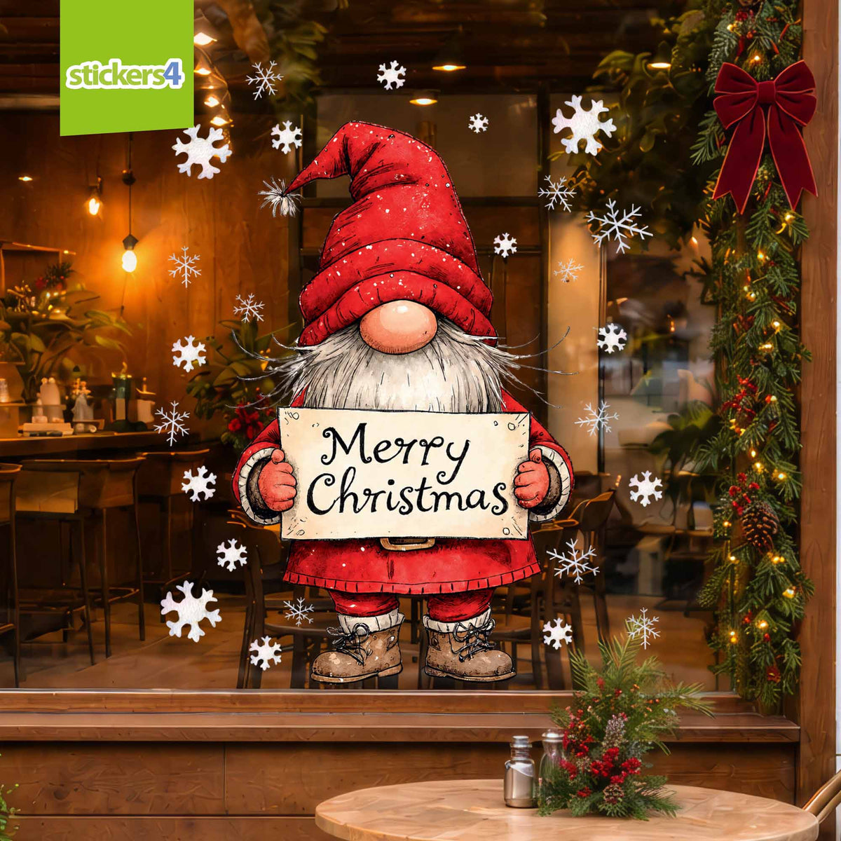Merry Christmas Gnome Window Sticker