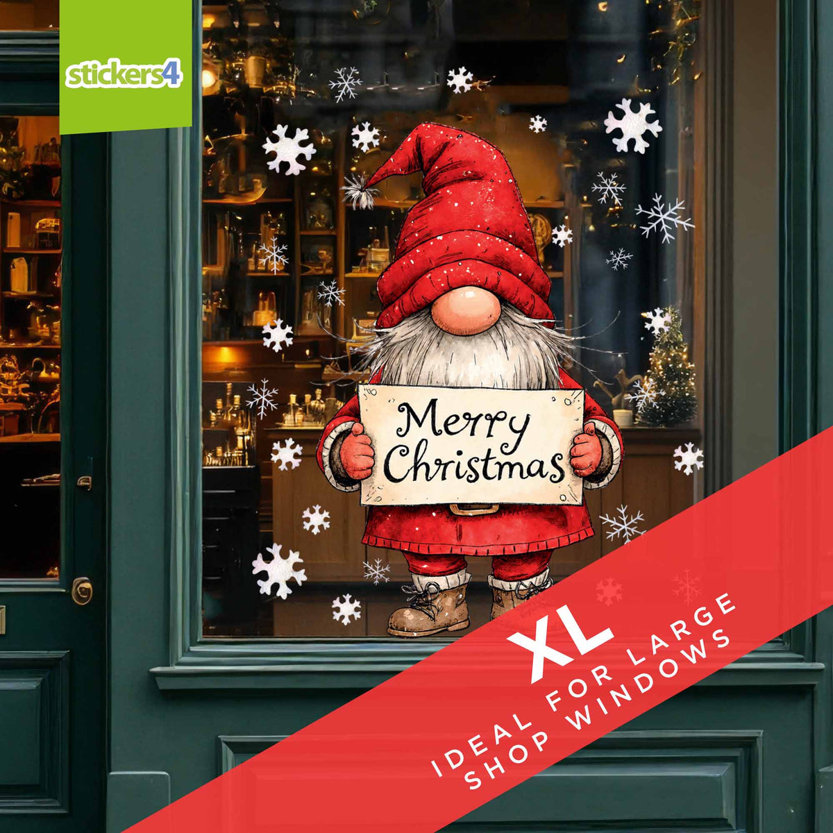 Merry Christmas Gnome Window Sticker