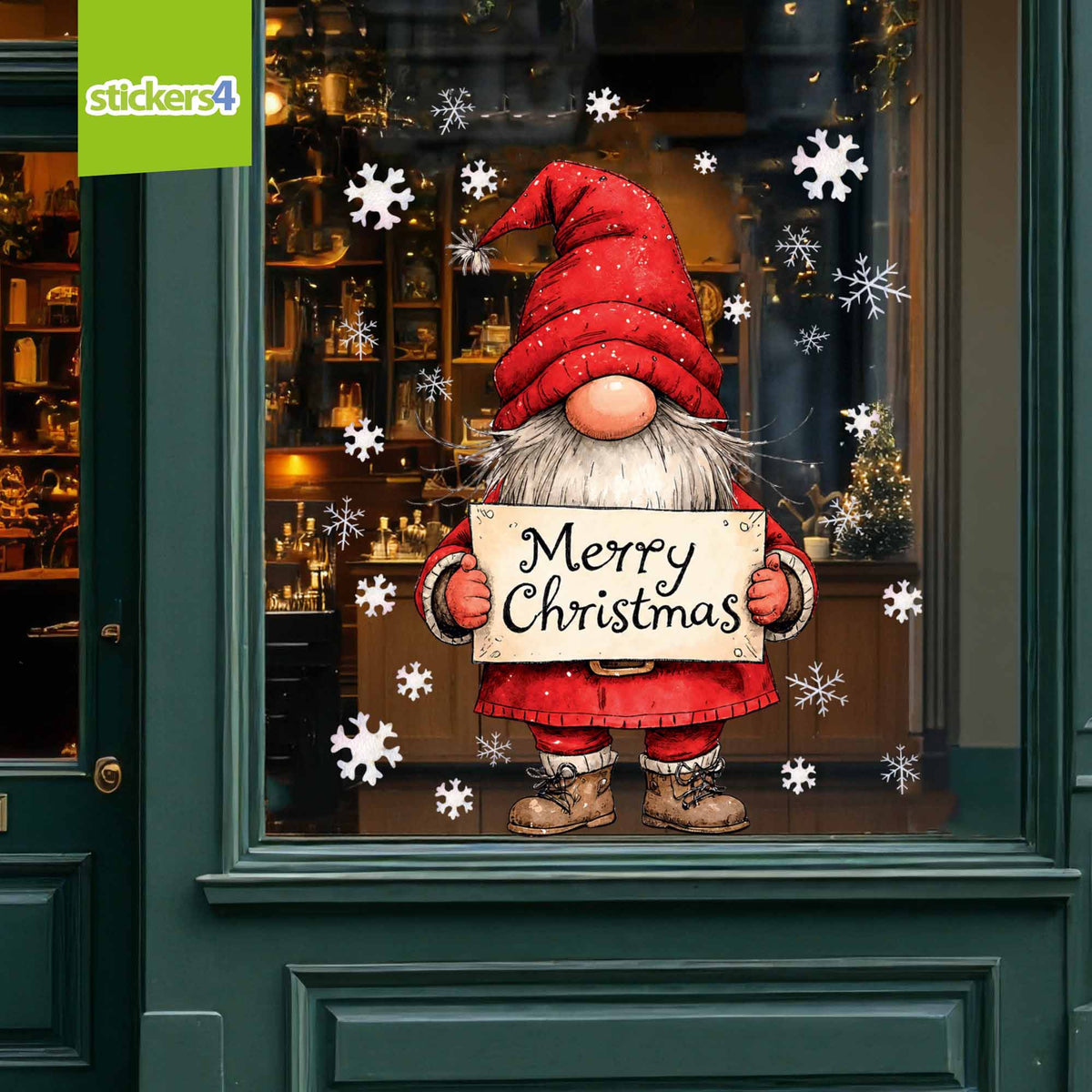 Merry Christmas Gnome Window Sticker