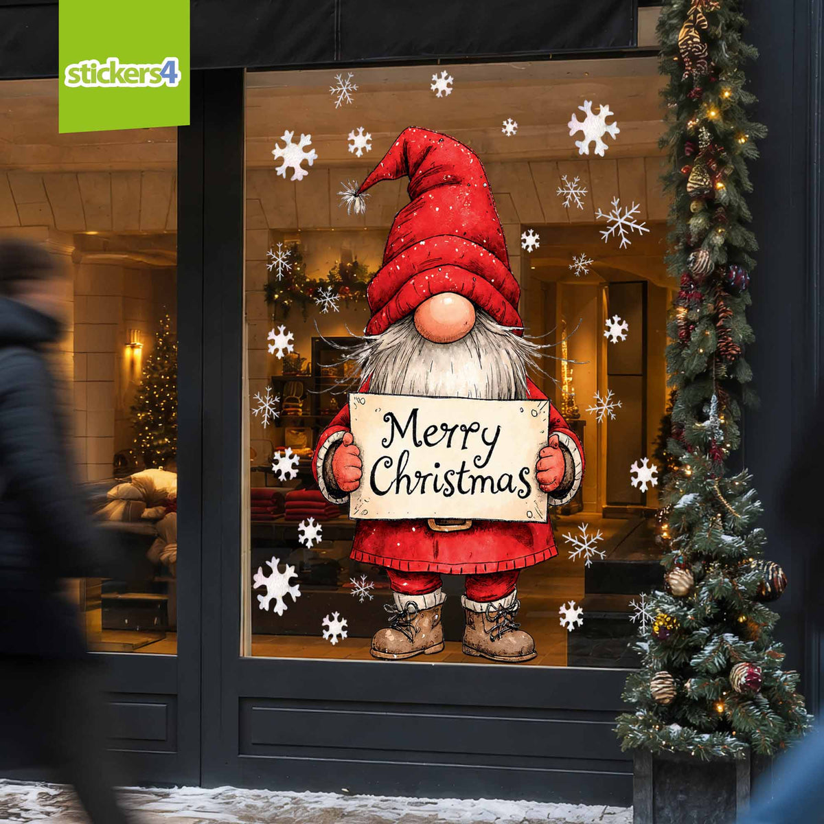 Merry Christmas Gnome Window Sticker