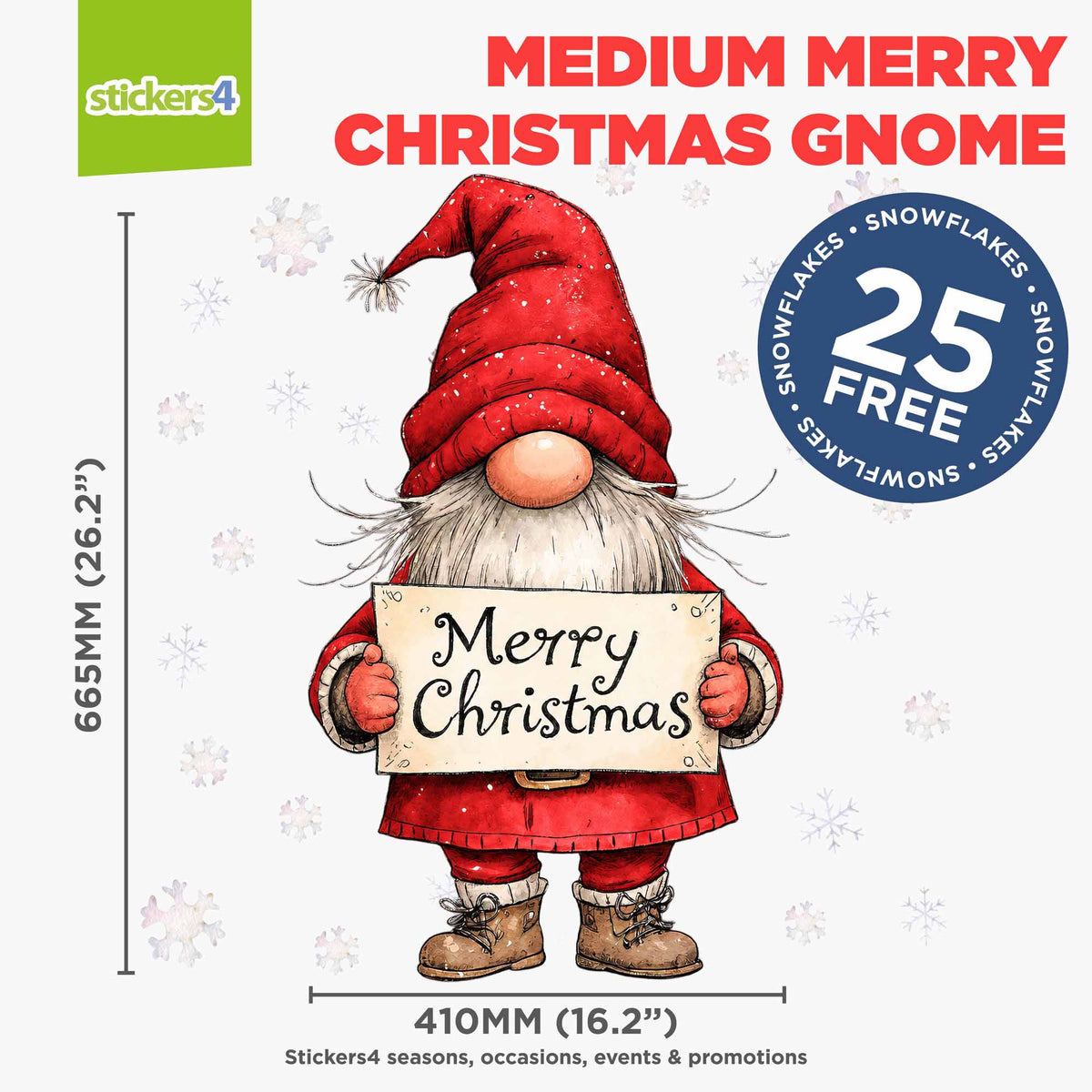 Merry Christmas Gnome Window Sticker