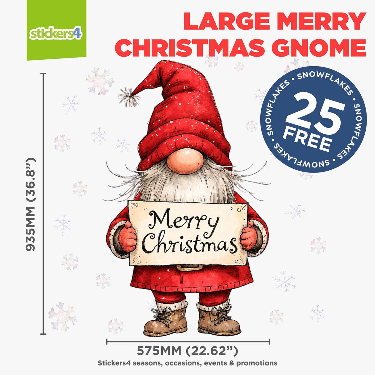 Merry Christmas Gnome Window Sticker