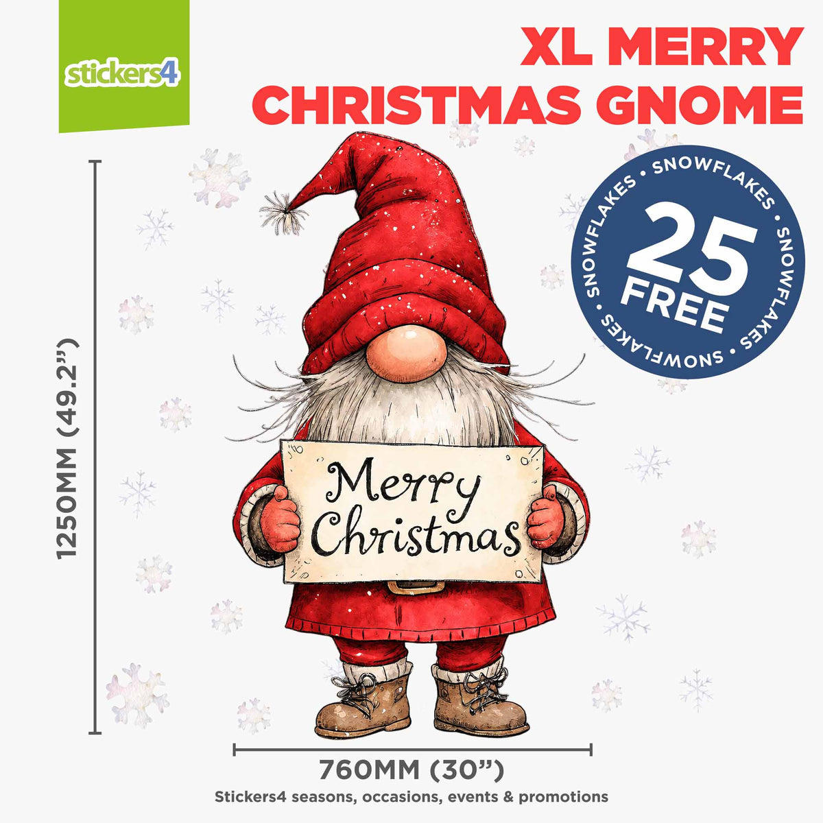 Merry Christmas Gnome Window Sticker