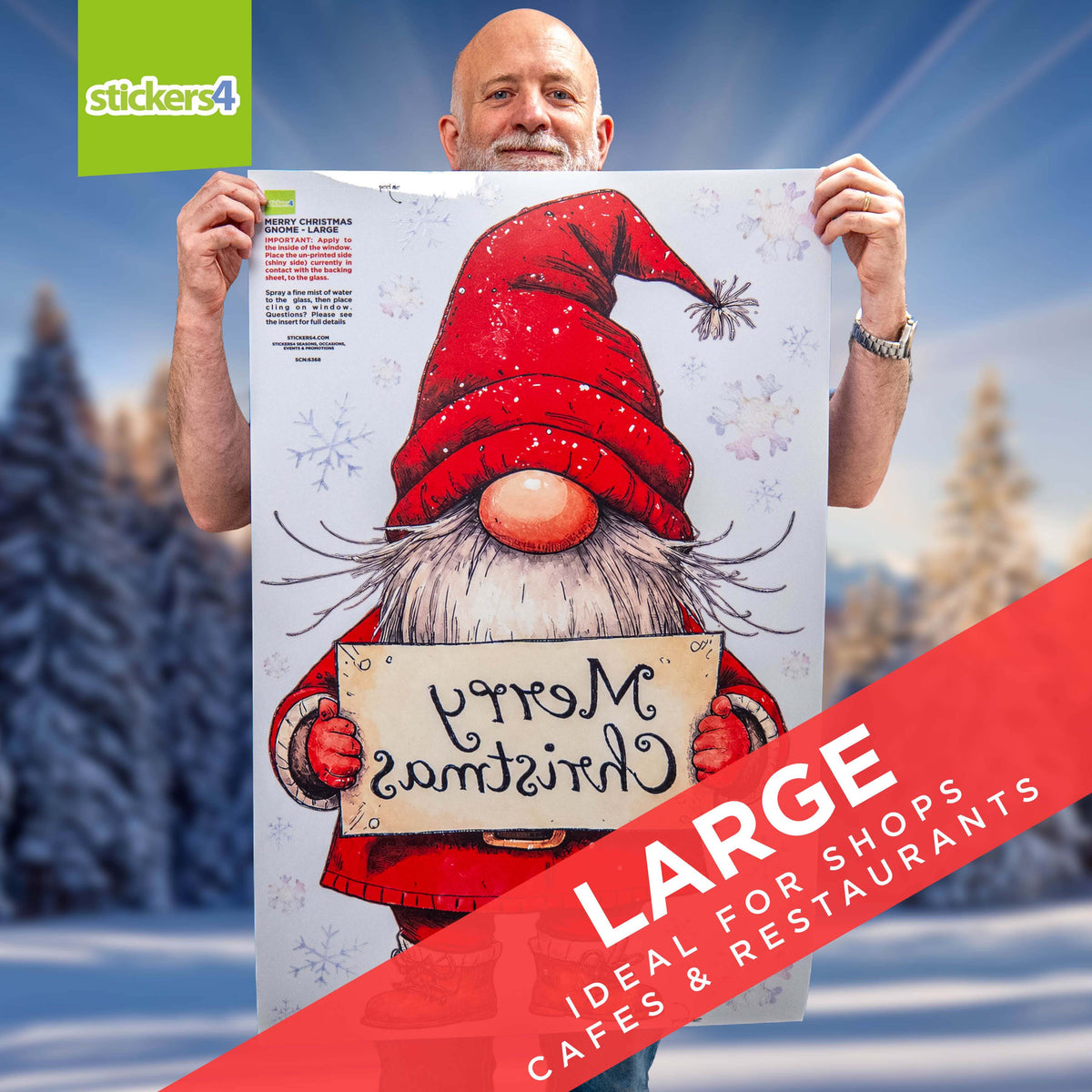 Merry Christmas Gnome Window Sticker