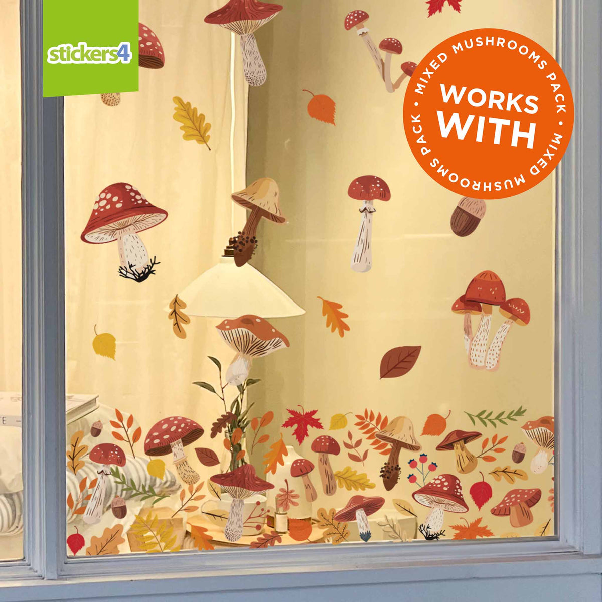 Mixed Mushroom Border Window Sticker