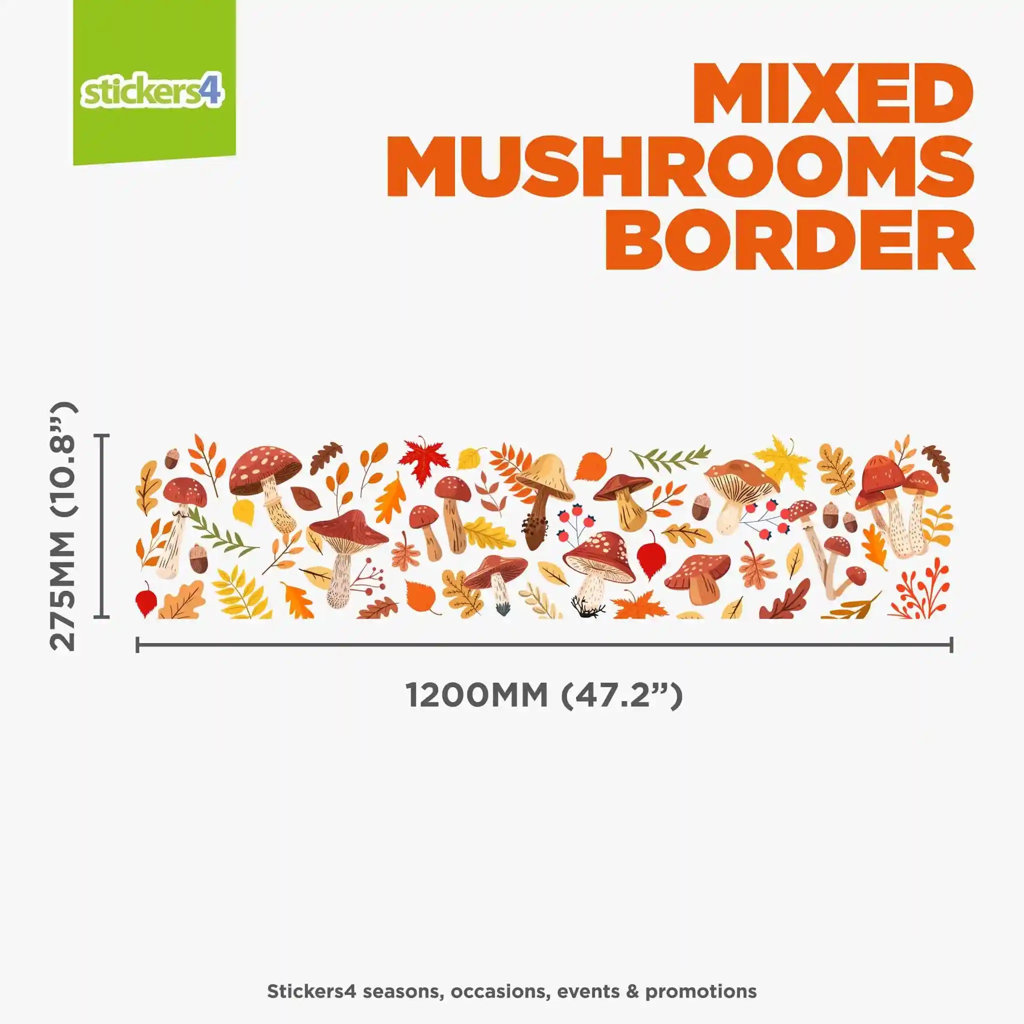 Mixed Mushroom Border Window Sticker | Autumn Display