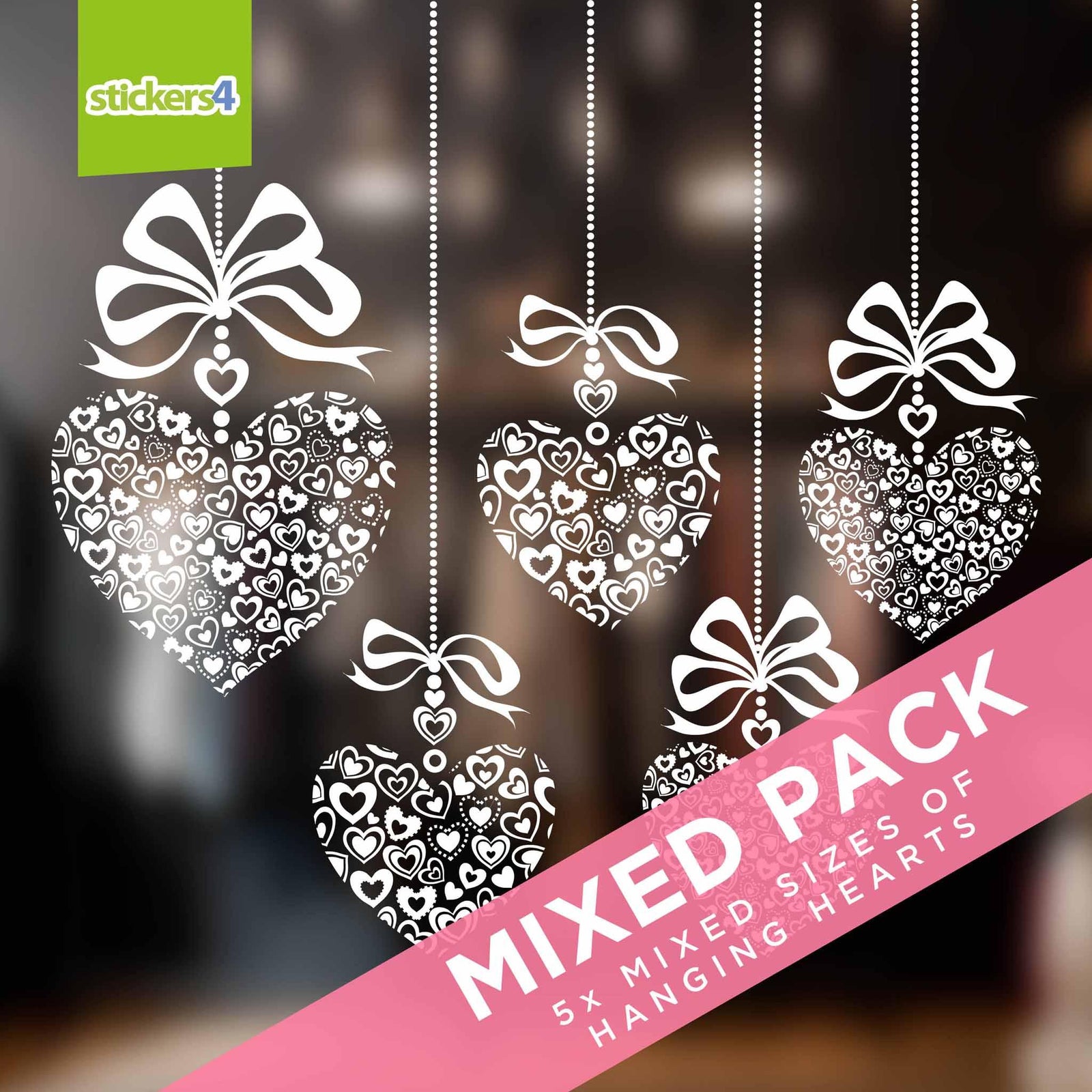 Hanging' Hearts - Mixed Pack Window Cling Stickers Valentine's Day Display