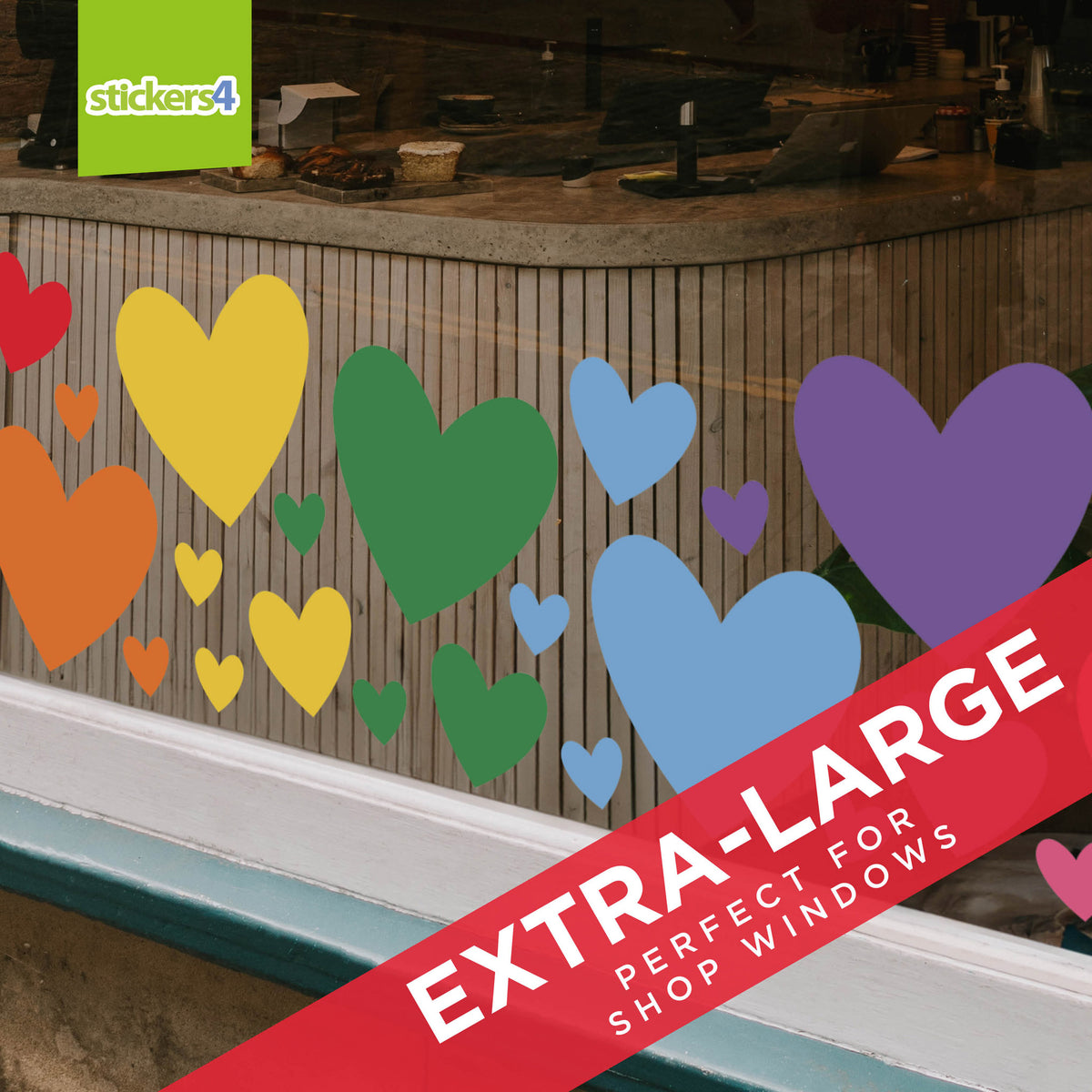 Mixed Pack of Colourful Heart Window Stickers