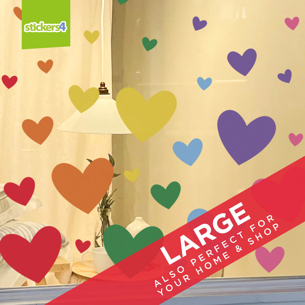 Mixed Pack of Colourful Heart Window Stickers