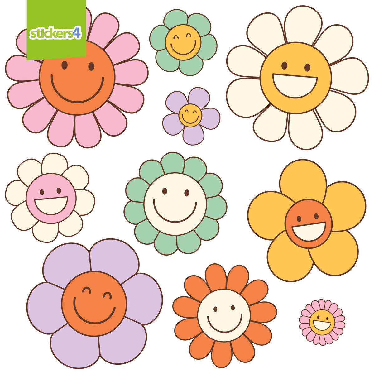 Mixed Pack of Smiling Flowers Window or Car Stickers