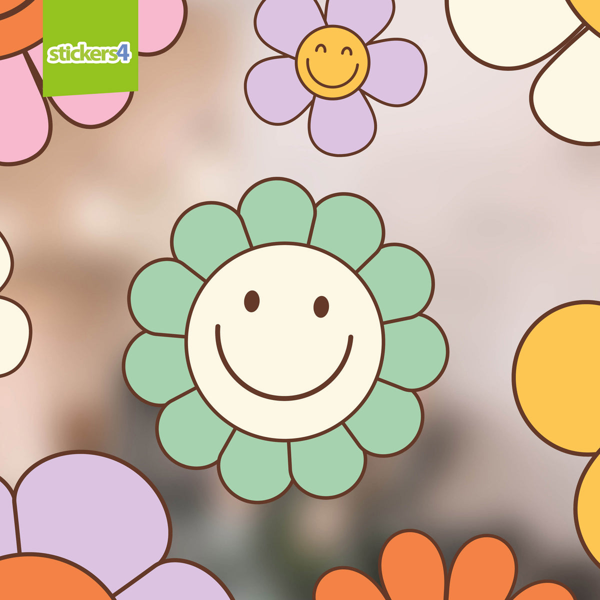 Mixed Pack of Smiling Flowers Window or Car Stickers