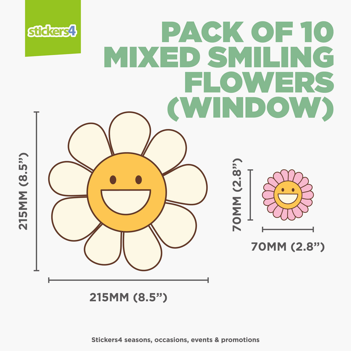 Mixed Pack of Smiling Flowers Window or Car Stickers