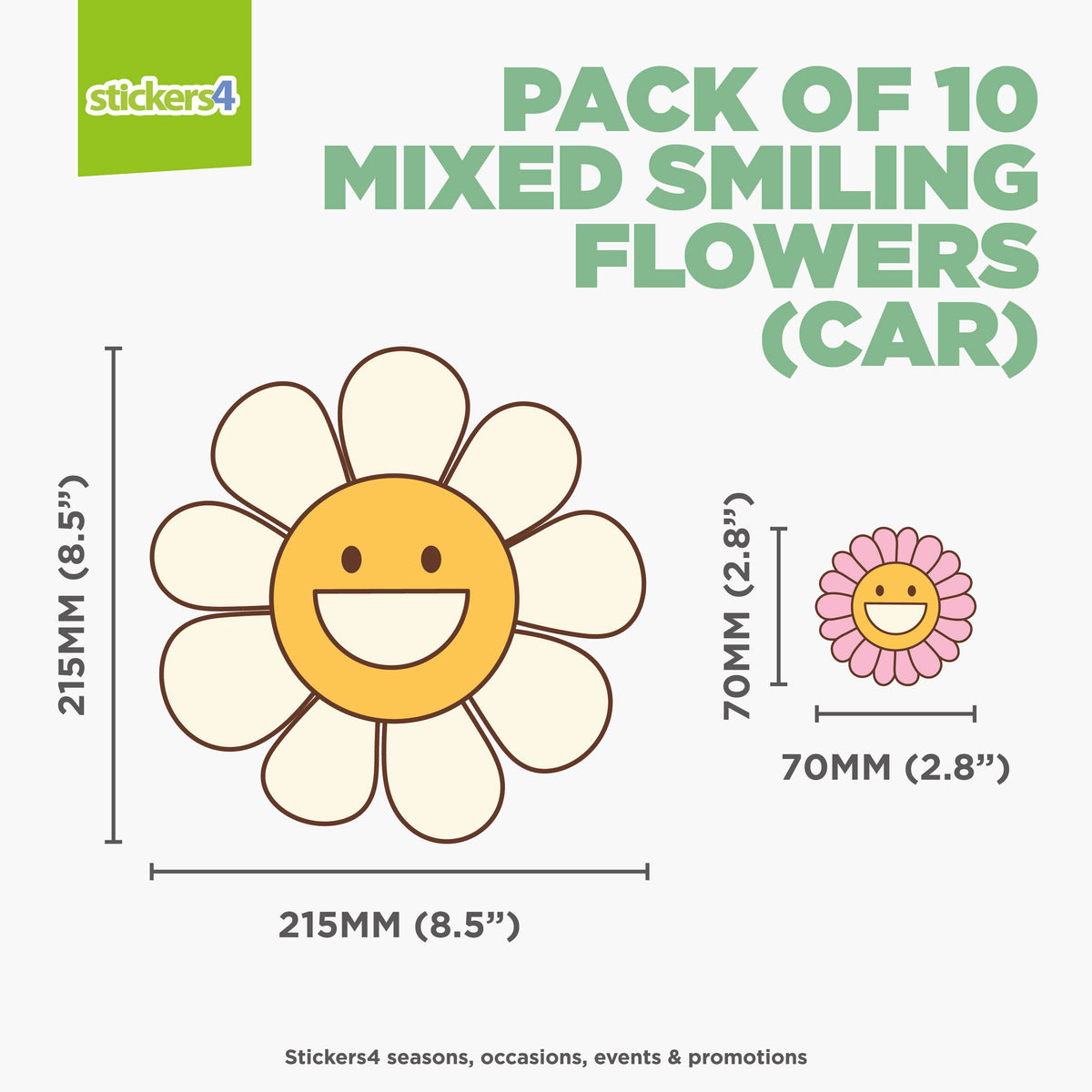 Mixed Pack of Smiling Flowers Window or Car Stickers