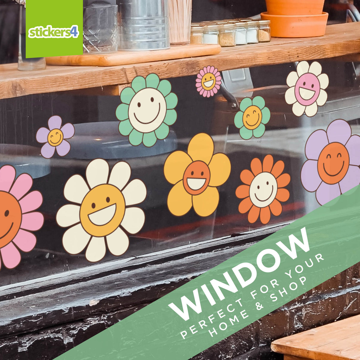 Mixed Pack of Smiling Flowers Window or Car Stickers