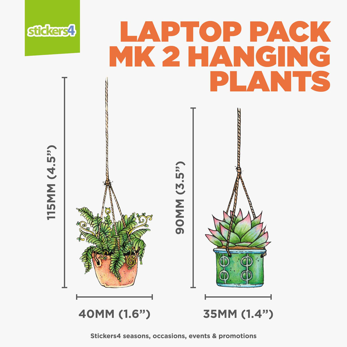 New Mk2 Version Set of 5 Illustrated Hanging Plant Stickers4 Window or Laptop