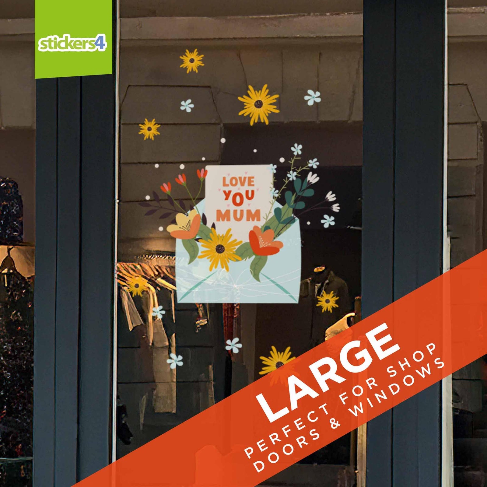 Mother's Day Envelope with Flowers - Mother's Day Window Cling Mother's Day Window Display