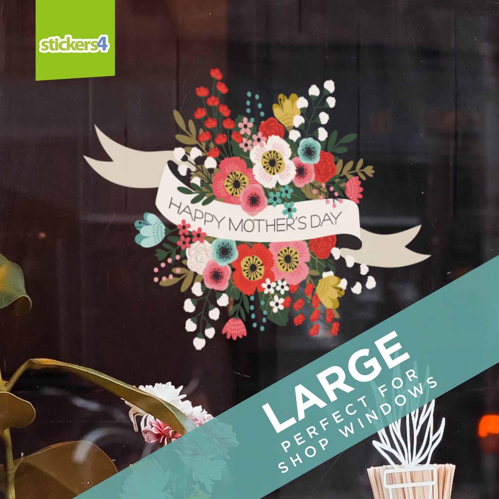 Happy Mother's Day Vintage Flowers Window Cling Sticker Mother's Day Display