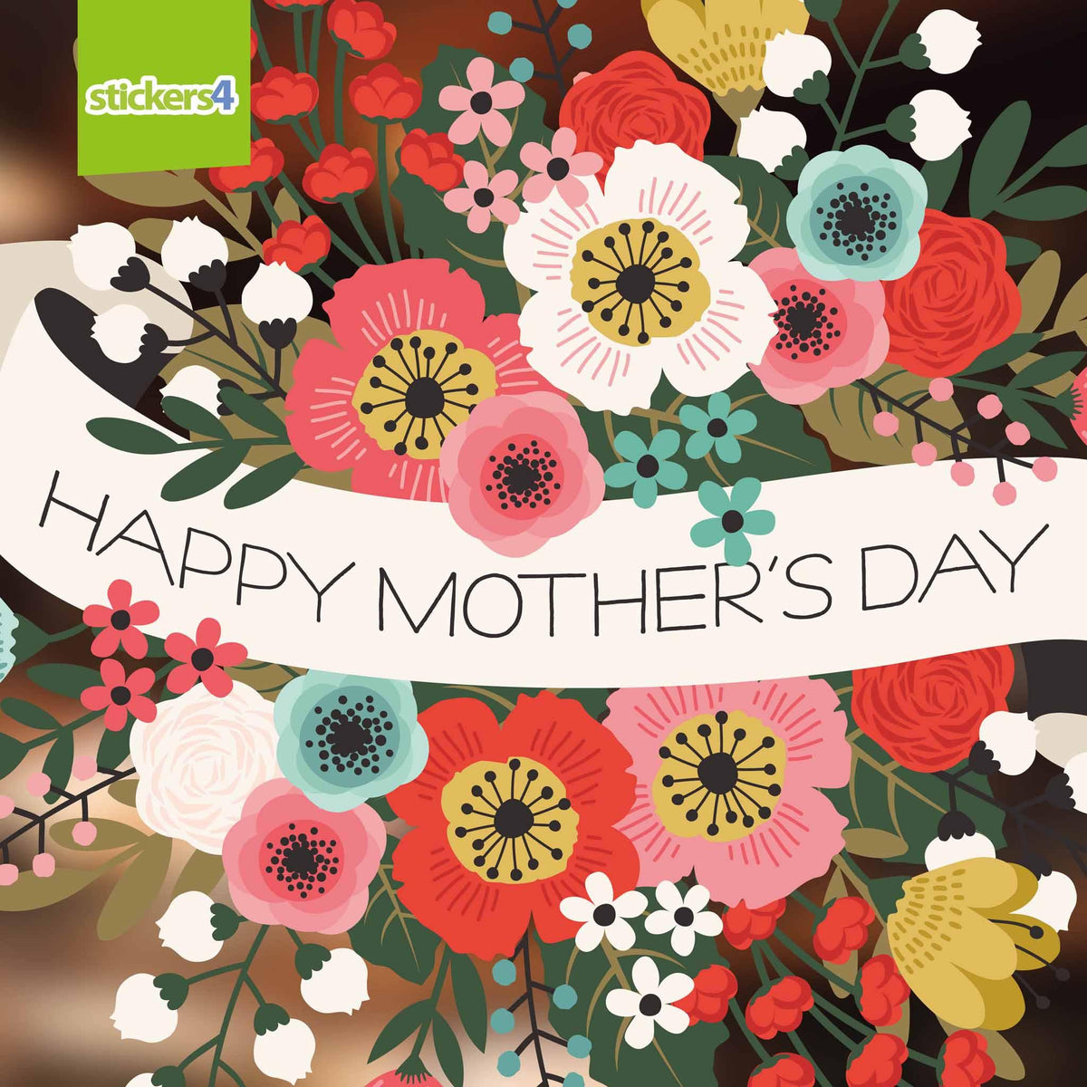 Happy Mother&#39;s Day Vintage Flowers Window Cling Sticker