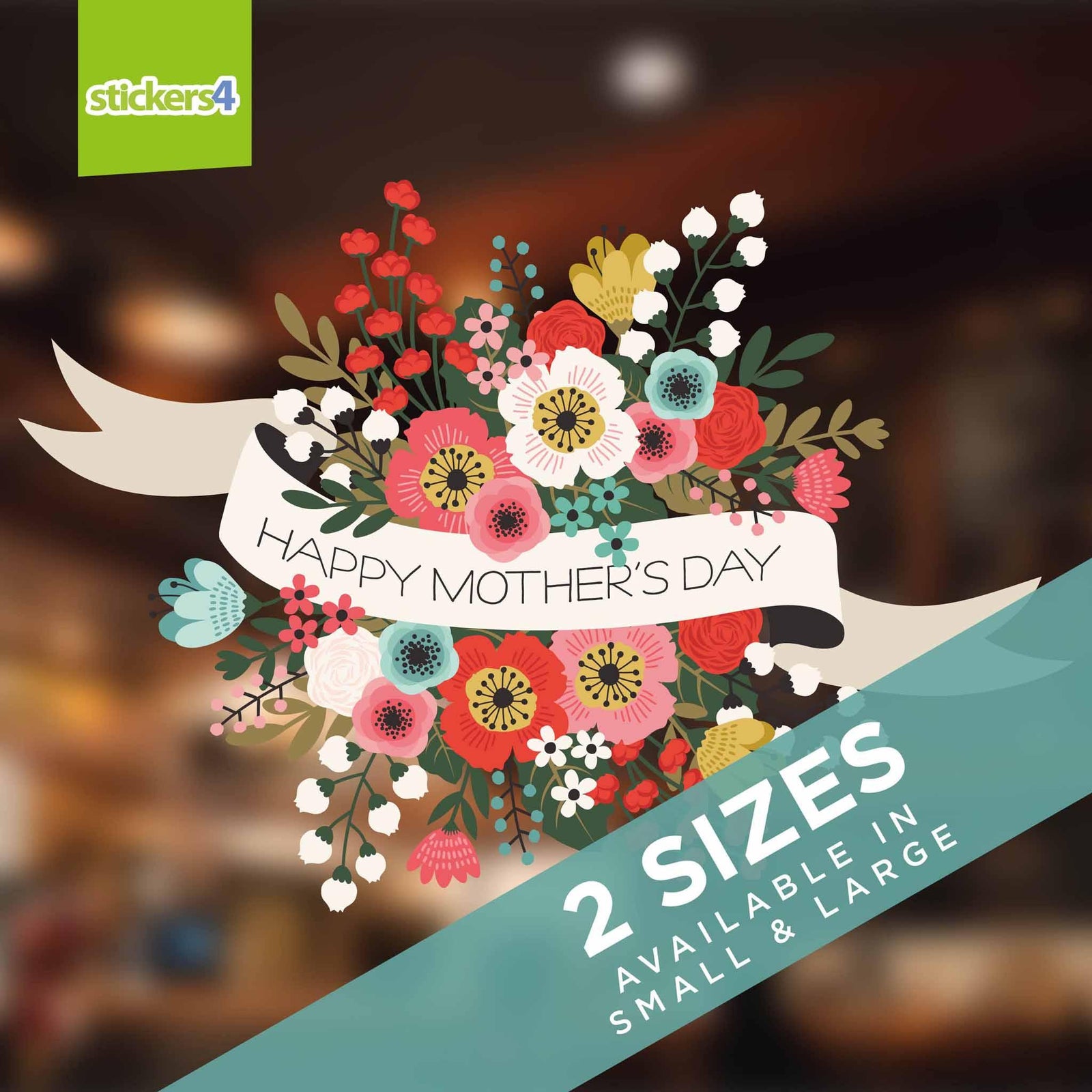 Happy Mother's Day Vintage Flowers Window Cling Sticker Mother's Day Display