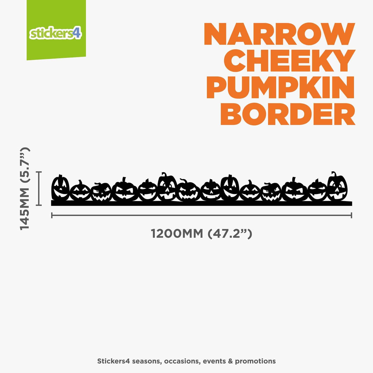 Narrow Cheeky Pumpkin Border Window Cling Sticker (White or Black) Halloween Display