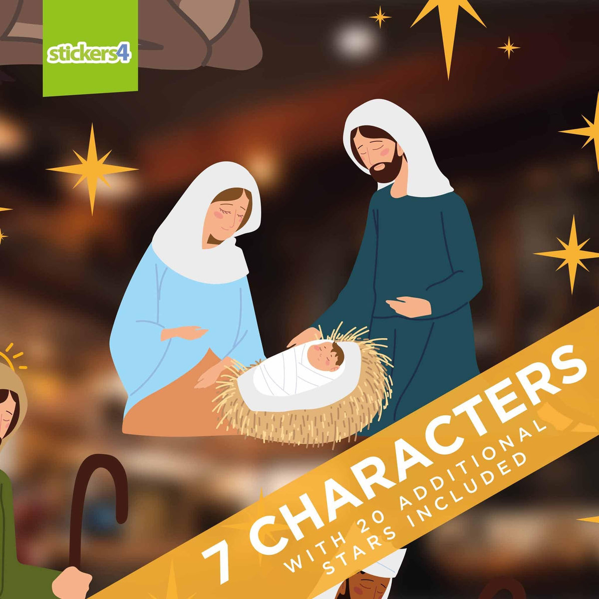 Nativity Character Window Stickers - with Bonus Stars Christmas Window Display