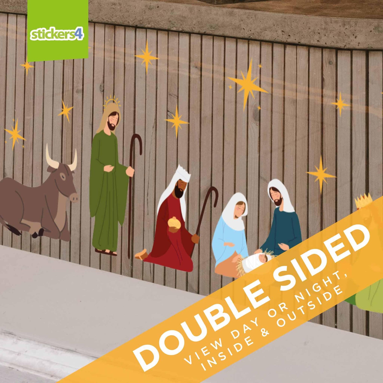 Nativity Character Window Stickers - with Bonus Stars Christmas Window Display