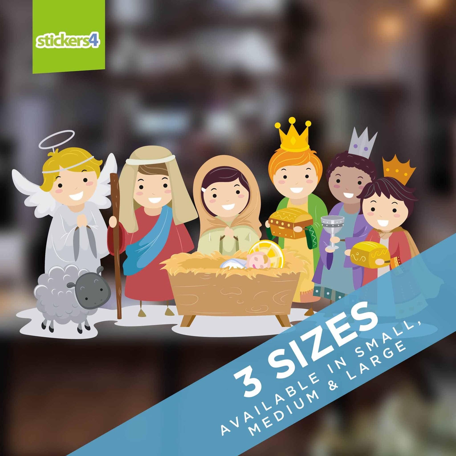 Colourful Nativity Scene Christmas Window Cling Christmas Window Display